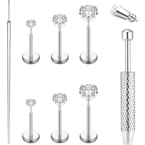 20G Flat Back Stud Earrings for Women Hypoallergenic Surgical Steel Threadless Tragus Cartilage Conch Nose Monroe Labret Medusa Piercing Jewelry/Be Equipped With Piercing Ball Grabber Tool in Saudi Arabia
