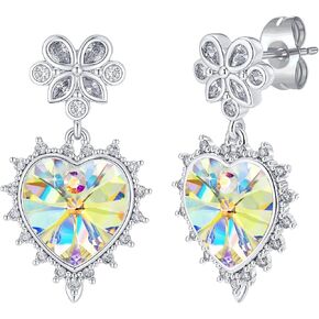 EVEVIC Austrian Crystal Vintage Sacred Heart Drop Earrings for Women, Victorian Style 14k White Gold Plated Dangle Earring Jewelry Gift in Kuwait