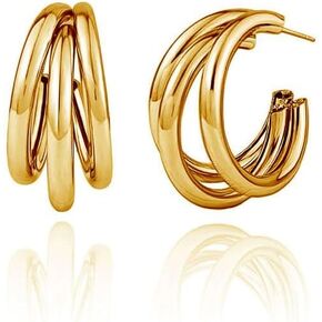 ONLYJUMP Hoop Earrings Gold Open C Shape 14K Gold Earrings Triple Hoop Earrings Triple Hoop Earrings Minimal Statement Fashion Jewelry Gifts in Saudi Arabia