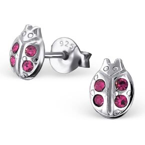 925 Sterling Silver Ladybug w/Rose Crystals Ear Buds 21807 in Kuwait