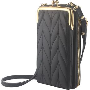 PU Leather Small Crossbody Phone Bag, Kiss Lock Phone Shoulder Bag, Zipper Cash Pocket Purse with Credit Card Slots in Saudi Arabia