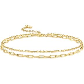 14K Gold Anklets for Women Gold Ankle Bracelets for Women Double-Layer Design Delicate Chain Stacked with Paperclip Link Anklets for Womens ankles bracelets in Saudi Arabia