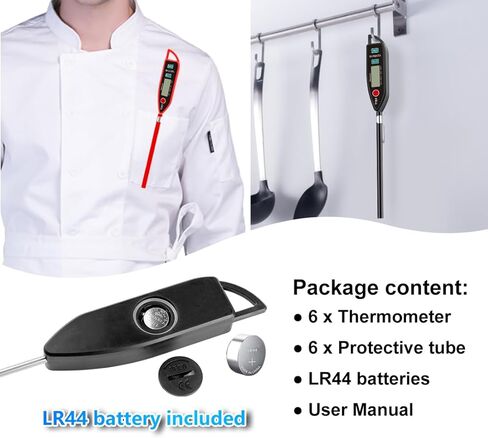 مقياس حرارة Bomata المقاومة للماء IPX7 للمياه والسائل والشمعة والطبخ. مقياس حرارة الطعام القراءة الفوري مع مسبار طويل للطهي ، واللحوم ، الشواء! T101 (اللون الأسود) ... in Kuwait