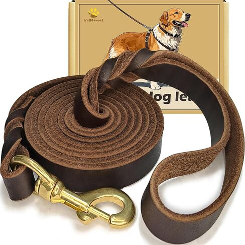 Leather Dog Leash 6ft, Heavy Duty, Soft and Strong for Large, Medium, Small Dogs - Premium Leather Leash for Dogs in Saudi Arabia