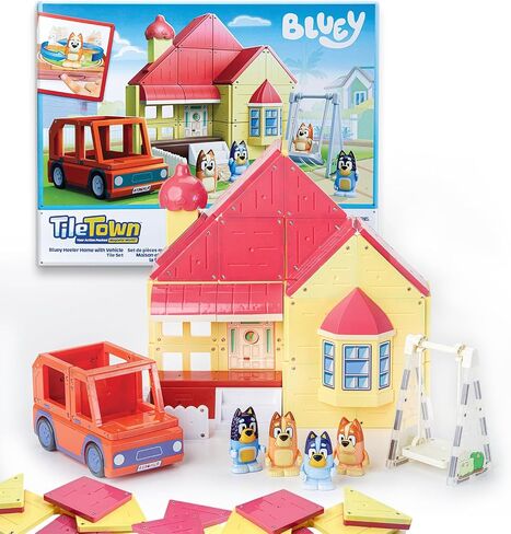 Tile Town Bluey Heeler Home & 4WD Vehicle Magnetic Tiles Construction Building Playset + Family Figures, Kids 3-5+, New Action Tiles, Realistic Builds, STEM Creative Toy | Amazon Exclusive in Saudi Arabia
