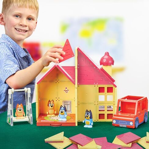 Tile Town Bluey Heeler Home & 4WD Vehicle Magnetic Tiles Construction Building Playset + Family Figures, Kids 3-5+, New Action Tiles, Realistic Builds, STEM Creative Toy | Amazon Exclusive in Saudi Arabia