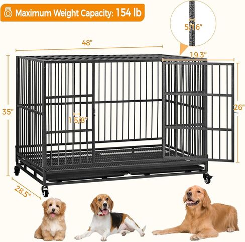 Yaheetech 42'' Heavy Duty Dog Crate for Large Dog Collapsible Dog Crate W/Open Top/Lockable Wheels/Trays XL Indestructible Dog Kennel Indoor in Kuwait