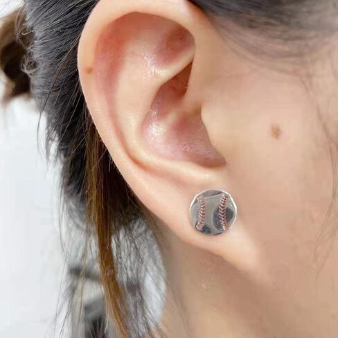 Stainless Steel Tiny Stud Earrings Football Baseball Soccer Silver Plated Earring Small Sleeper Cartilage Tragus Lobe Piercing Ellipse Circle Sport Studs for Women Teen Girls Fashion Jewelry Gifts in Saudi Arabia