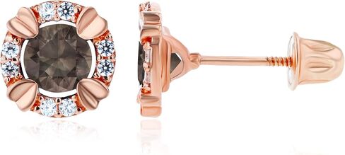 الصلبة 14K الذهب 8mm هالة هالة الطبيعية البولبية 4MM جولة الولادة أقراط | 1 ملم تم إنشاؤه in Saudi Arabia