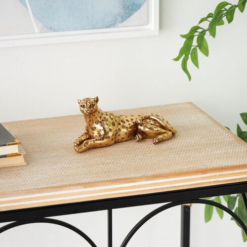 DECO 79 راتنج النمر النحت الزخرفي وضع ديكور منزلي مع بقع محكم ، تمثال لهجة 8 "× 4" × 4 "، الذهب in Saudi Arabia