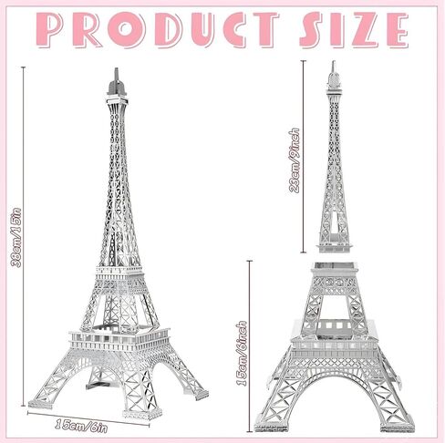 Therwen 12 PCS 15 '' Eiffel Tower تمثال ديكور سبيكة باريس باريس فرنسي إيفل برج النموذج القابل للتحصيل تمثال باريس باريس الفني التمثال النموذجية الحزب هدية للكيك توبيبر (أسود) in Saudi Arabia