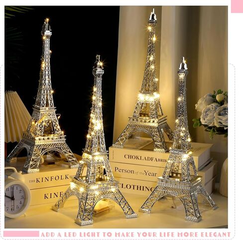Therwen 12 PCS 15 '' Eiffel Tower تمثال ديكور سبيكة باريس باريس فرنسي إيفل برج النموذج القابل للتحصيل تمثال باريس باريس الفني التمثال النموذجية الحزب هدية للكيك توبيبر (أسود) in Saudi Arabia