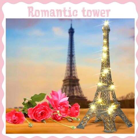 Therwen 12 PCS 15 '' Eiffel Tower تمثال ديكور سبيكة باريس باريس فرنسي إيفل برج النموذج القابل للتحصيل تمثال باريس باريس الفني التمثال النموذجية الحزب هدية للكيك توبيبر (أسود) in Saudi Arabia