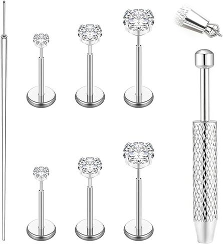 20G Flat Back Stud Earrings for Women Hypoallergenic Surgical Steel Threadless Tragus Cartilage Conch Nose Monroe Labret Medusa Piercing Jewelry/Be Equipped With Piercing Ball Grabber Tool in Saudi Arabia
