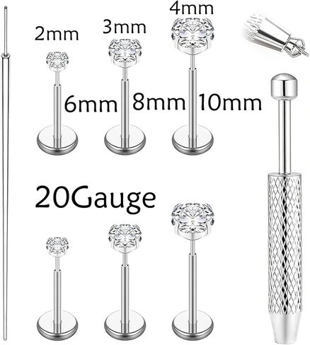 20G Flat Back Stud Earrings for Women Hypoallergenic Surgical Steel Threadless Tragus Cartilage Conch Nose Monroe Labret Medusa Piercing Jewelry/Be Equipped With Piercing Ball Grabber Tool in Saudi Arabia