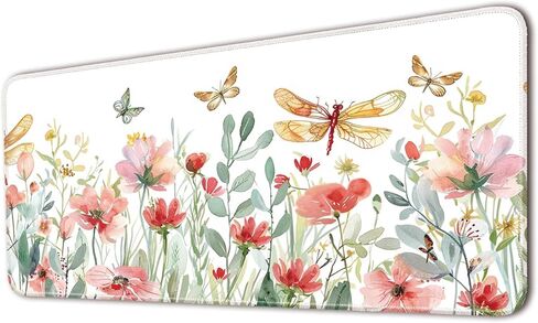 واقي لوحة المكتب ، حصيرة مكتب مكتب ، وسادة الماوس الكبيرة ، نلين مكتب غير انزلاق ، 23.6x11.8 بوصة ، نمط زهرة وغيتار in Kuwait