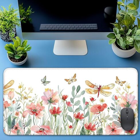 واقي لوحة المكتب ، حصيرة مكتب مكتب ، وسادة الماوس الكبيرة ، نلين مكتب غير انزلاق ، 23.6x11.8 بوصة ، نمط زهرة وغيتار in Kuwait