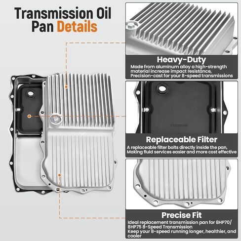 228053000 Aluminum Transmission Oil Pan w/Filter Compatible with Dodge Challenger Charger 2015-2022 5.7L 6.4L V8 Gas or Ram 1500 2013-2022 5.7L 3.0L 8HP70/8HP75 with Gasket 8-Speed Transmission in Saudi Arabia