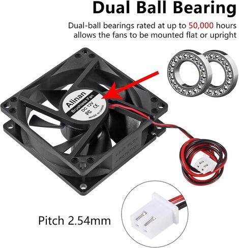 Alinan 4pcs 8025 80mm × 25 مم 5 فولت USB محامل الكرة المزدوجة معجب 2pin 2pin مروحة عادم التبريد للبرداف المبرد DIY تنفيس تنفيس العادم in Kuwait