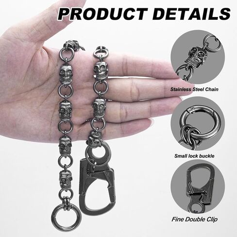 Ahiller Skull Wallet Chain, Punk Heavy Goth Pants Chain for Men, Biker Belt Key Chain, Hip Hop Pocket Jean Chain for Keys in Kuwait