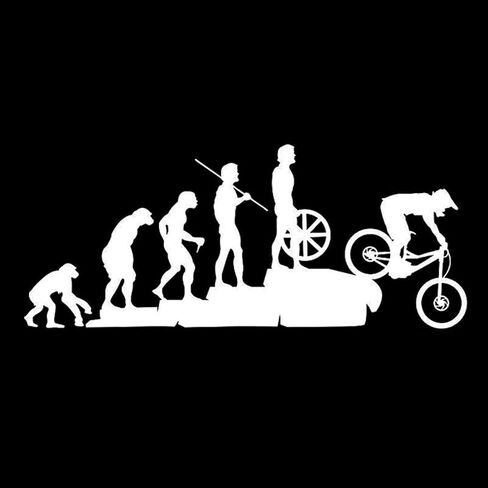 White Funny Human Evolution MTB Bike Auto Car Sticker, 22.8cm, Cartoon Style, Black Color, Vinyl Material, Waterproof, Outdoor Use, Evolution Theme, Vehicle & Outdoor Stickers in Saudi Arabia
