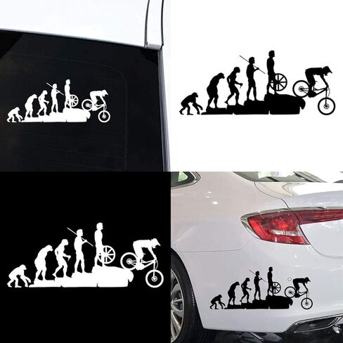 White Funny Human Evolution MTB Bike Auto Car Sticker, 22.8cm, Cartoon Style, Black Color, Vinyl Material, Waterproof, Outdoor Use, Evolution Theme, Vehicle & Outdoor Stickers in Saudi Arabia