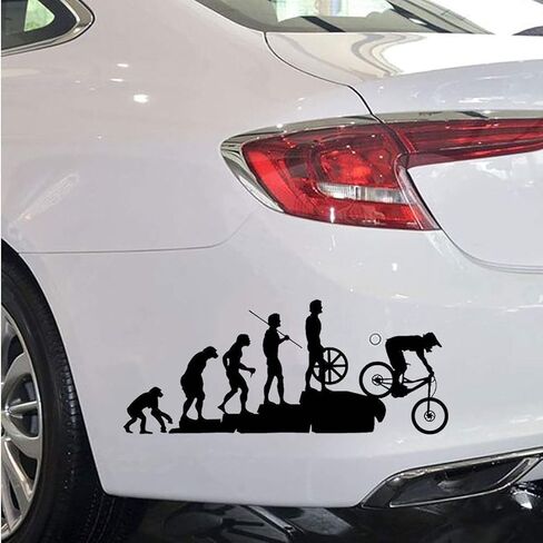 White Funny Human Evolution MTB Bike Auto Car Sticker, 22.8cm, Cartoon Style, Black Color, Vinyl Material, Waterproof, Outdoor Use, Evolution Theme, Vehicle & Outdoor Stickers in Saudi Arabia