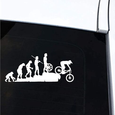 White Funny Human Evolution MTB Bike Auto Car Sticker, 22.8cm, Cartoon Style, Black Color, Vinyl Material, Waterproof, Outdoor Use, Evolution Theme, Vehicle & Outdoor Stickers in Saudi Arabia