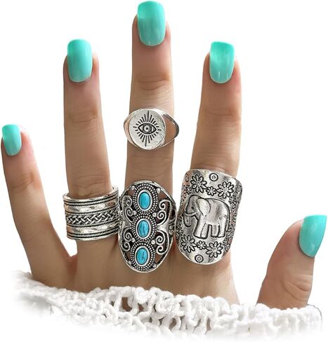 Boho Chunky Western Rings for Women Men,Vintage Stackable Big Knuckle Rings,Silver Turquoise Cowgirl Cowboy Country Accessories in Saudi Arabia