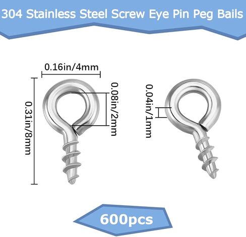Beebeecraft 1 Box 400pcs دبابيس العين الصغيرة المسمار 304 من الفولاذ المقاوم للصدأ 10 ملم كوبس ملولبة للمجوهر in Saudi Arabia
