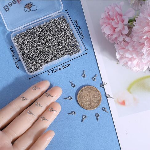 Beebeecraft 1 Box 400pcs دبابيس العين الصغيرة المسمار 304 من الفولاذ المقاوم للصدأ 10 ملم كوبس ملولبة للمجوهر in Saudi Arabia