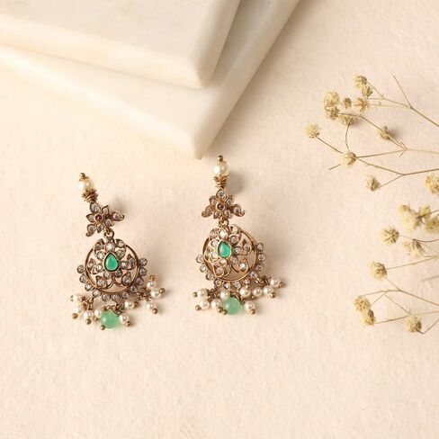 Tarinika Jagrati Nakshatra Cz Jhumki Drop أقراط - أقراط هندية للنساء - مثالية للمناسبات العرقية | الأقراط الهندية التقليدية | ضمان سنة واحدة* in Kuwait