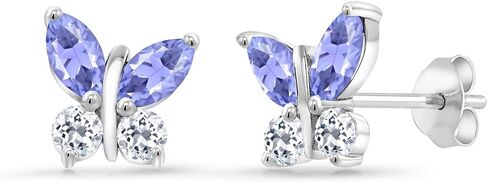 Gem Stone King 925 Silver Marquise Blue Tanzanite و White Topaz Butterfly أقراط للنساء (1.56 CTTW ، Gemstone December Birthstone ، Center Stone: 6 × 3 مم ، أحجار صغيرة: 3 مم) in Saudi Arabia