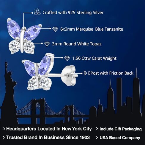 Gem Stone King 925 Silver Marquise Blue Tanzanite و White Topaz Butterfly أقراط للنساء (1.56 CTTW ، Gemstone December Birthstone ، Center Stone: 6 × 3 مم ، أحجار صغيرة: 3 مم) in Saudi Arabia