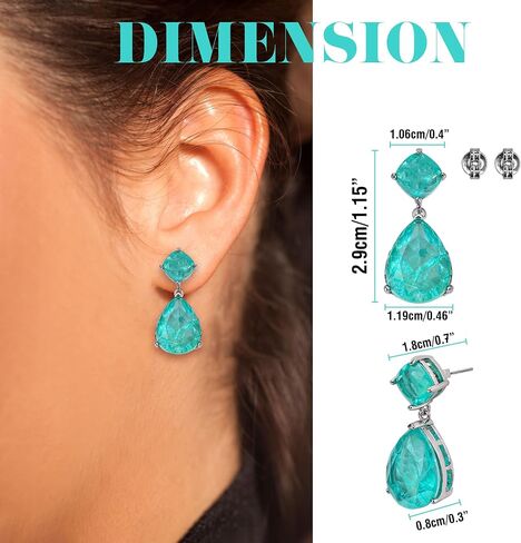 Paraiba Tourmaline Vintage Teardrop Dangle Earrings, Bridal Bridesmaids Statement Drop Jewelry for Women, Wedding Prom 2025 Trend, Silver-plated Metal Emerald Gemstone, Big Cocktail Fine Party Gift in Saudi Arabia