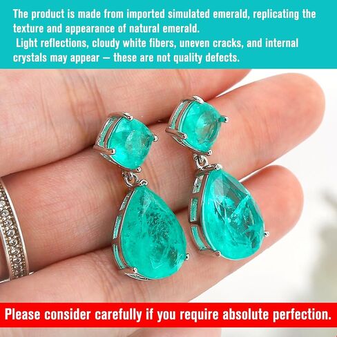 Paraiba Tourmaline Vintage Teardrop Dangle Earrings, Bridal Bridesmaids Statement Drop Jewelry for Women, Wedding Prom 2025 Trend, Silver-plated Metal Emerald Gemstone, Big Cocktail Fine Party Gift in Saudi Arabia