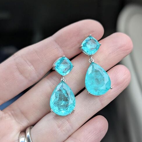 Paraiba Tourmaline Vintage Teardrop Dangle Earrings, Bridal Bridesmaids Statement Drop Jewelry for Women, Wedding Prom 2025 Trend, Silver-plated Metal Emerald Gemstone, Big Cocktail Fine Party Gift in Saudi Arabia