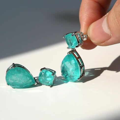 Paraiba Tourmaline Vintage Teardrop Dangle Earrings, Bridal Bridesmaids Statement Drop Jewelry for Women, Wedding Prom 2025 Trend, Silver-plated Metal Emerald Gemstone, Big Cocktail Fine Party Gift in Saudi Arabia