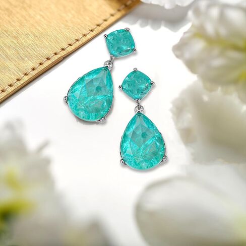 Paraiba Tourmaline Vintage Teardrop Dangle Earrings, Bridal Bridesmaids Statement Drop Jewelry for Women, Wedding Prom 2025 Trend, Silver-plated Metal Emerald Gemstone, Big Cocktail Fine Party Gift in Saudi Arabia