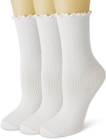 Women Ankle Socks, Super Soft Lolita Ruffle Turn-Cuff Striped Double Needle Combed Cotton Socks 3 Pairs in Saudi Arabia