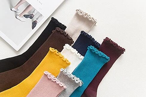 Women Ankle Socks, Super Soft Lolita Ruffle Turn-Cuff Striped Double Needle Combed Cotton Socks 3 Pairs in Saudi Arabia