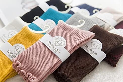 Women Ankle Socks, Super Soft Lolita Ruffle Turn-Cuff Striped Double Needle Combed Cotton Socks 3 Pairs in Saudi Arabia