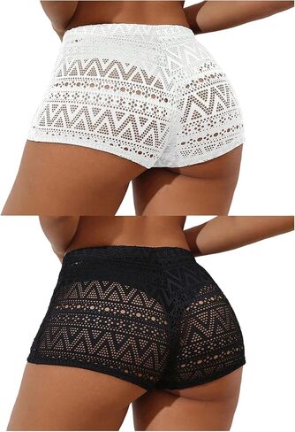 الكروشيه Gorglitter Women's Costs Up Shorts Hollow Out Arecer Lace Bikini Swimsuit Summer Shorts in Kuwait
