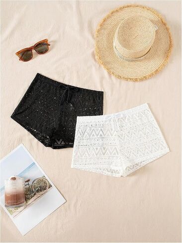 الكروشيه Gorglitter Women's Costs Up Shorts Hollow Out Arecer Lace Bikini Swimsuit Summer Shorts in Kuwait