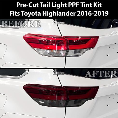Bogar Tech Designs الخلفية الخلفية المصباح الخلفي Tail Light Kit PPF متوافق مع Toyota Highlander 2016-2019 ، Dark Smoke in Kuwait