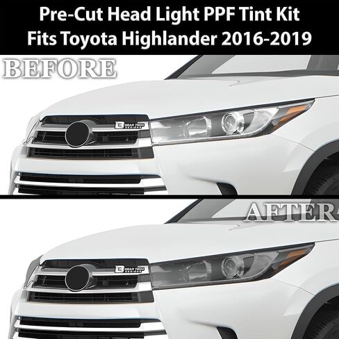 Bogar Tech Designs الخلفية الخلفية المصباح الخلفي Tail Light Kit PPF متوافق مع Toyota Highlander 2016-2019 ، Dark Smoke in Kuwait
