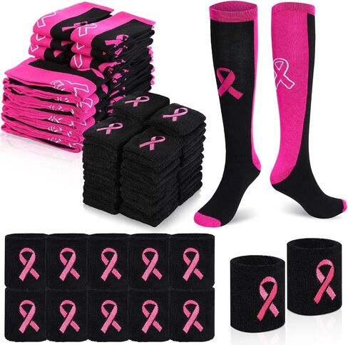 Zhanmai Breast Cancer Awareness Breast Cancer Pink Ribbon Socks and Wristbands for Soccer Volleyball Football Baseball Team in Saudi Arabia