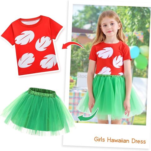 Girls Hawaiian Costume for Kids Luau Party Dress with Tropical Flower Lei for 3-8Y in Saudi Arabia
