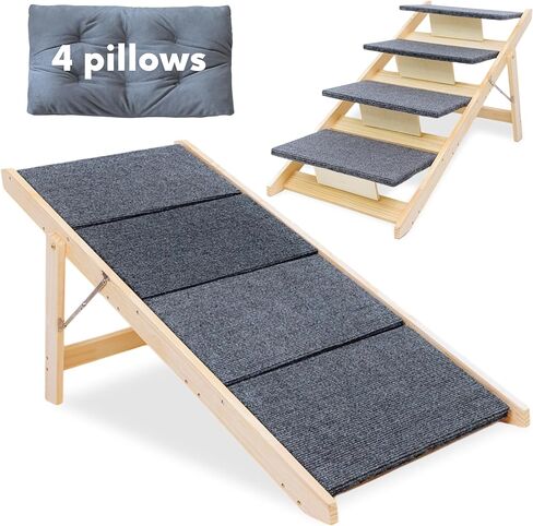 منحدر للكلاب - منحدر للحيوانات الأليفة الخشبية القابلة للطي مع سطح وسطح للأسرة والأرائك عالية - تصميم محمول يتحول إلى الدرج in Kuwait