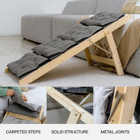 منحدر للكلاب - منحدر للحيوانات الأليفة الخشبية القابلة للطي مع سطح وسطح للأسرة والأرائك عالية - تصميم محمول يتحول إلى الدرج in Kuwait